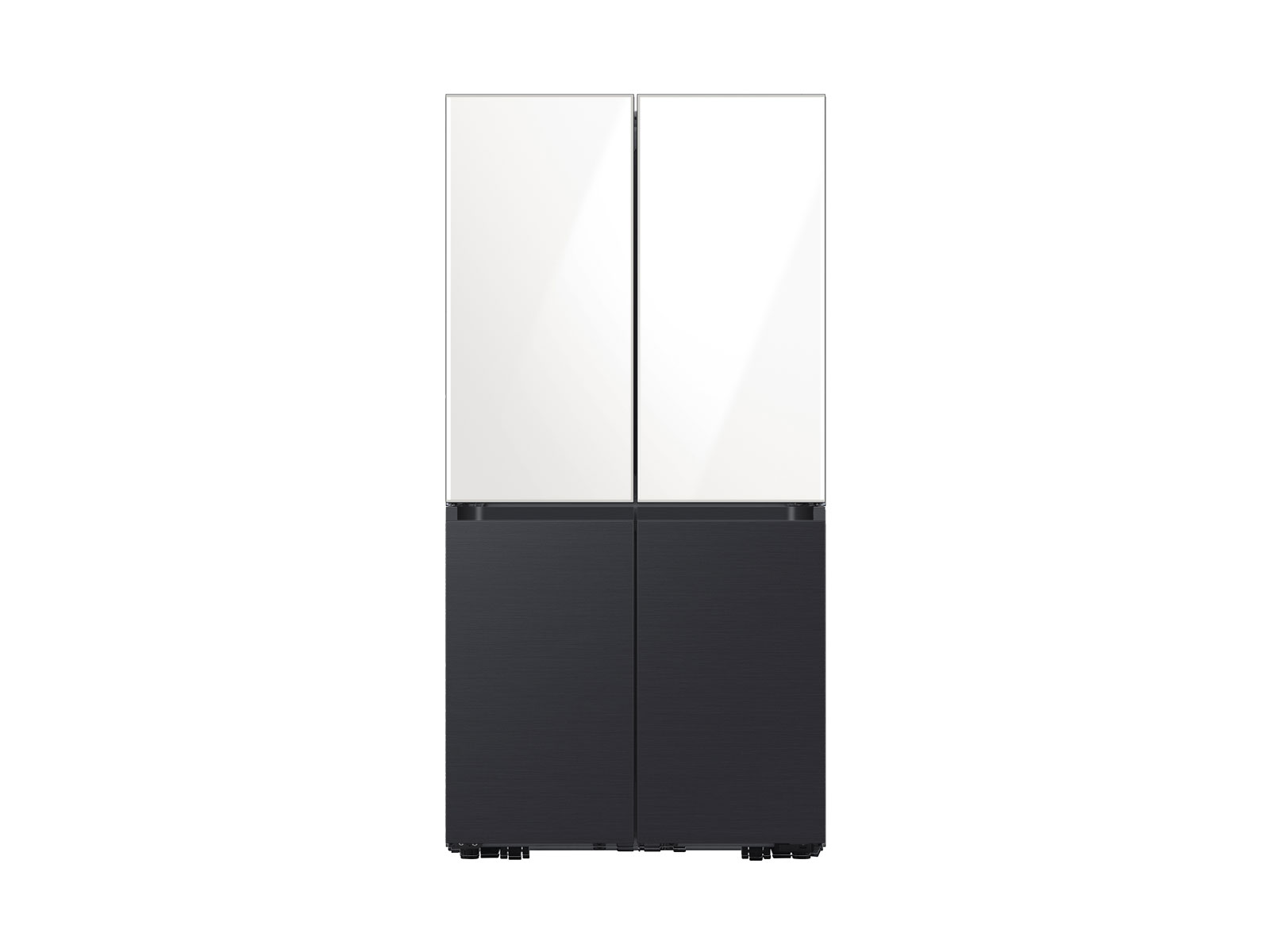 Samsung Bespoke Counter Depth 4-Door Flex™ Refrigerator in White Glass Top & Black Steel Bottom (23 cu. ft.) in White Glass Top and Matte Black Steel Bottom