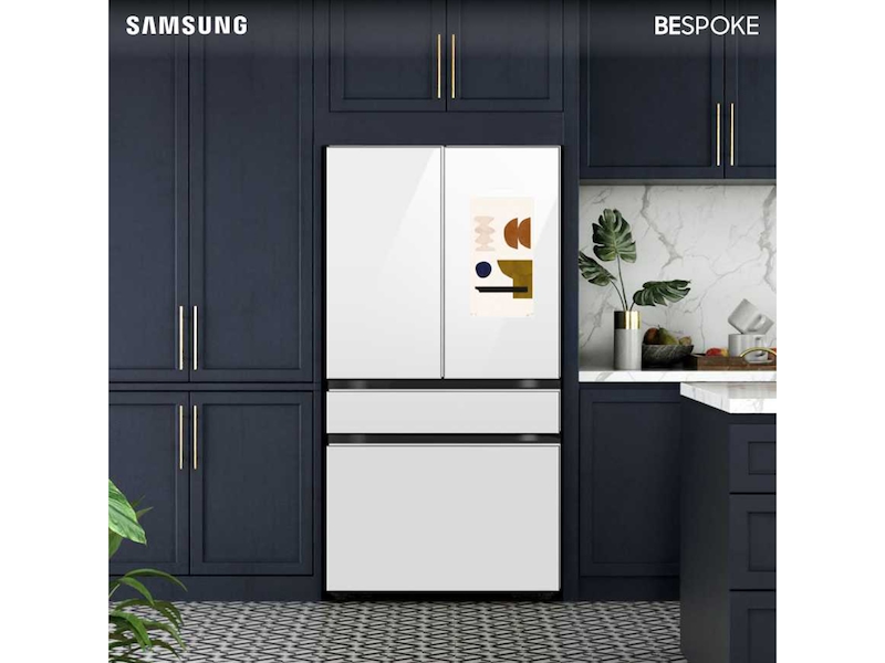 Bespoke 4-Door French Door Refrigerator (29 cu. ft.) &ndash; with Family Hub&trade; Panel in White Glass &ndash; (with Customizable Door Panel Colors) in White Glass