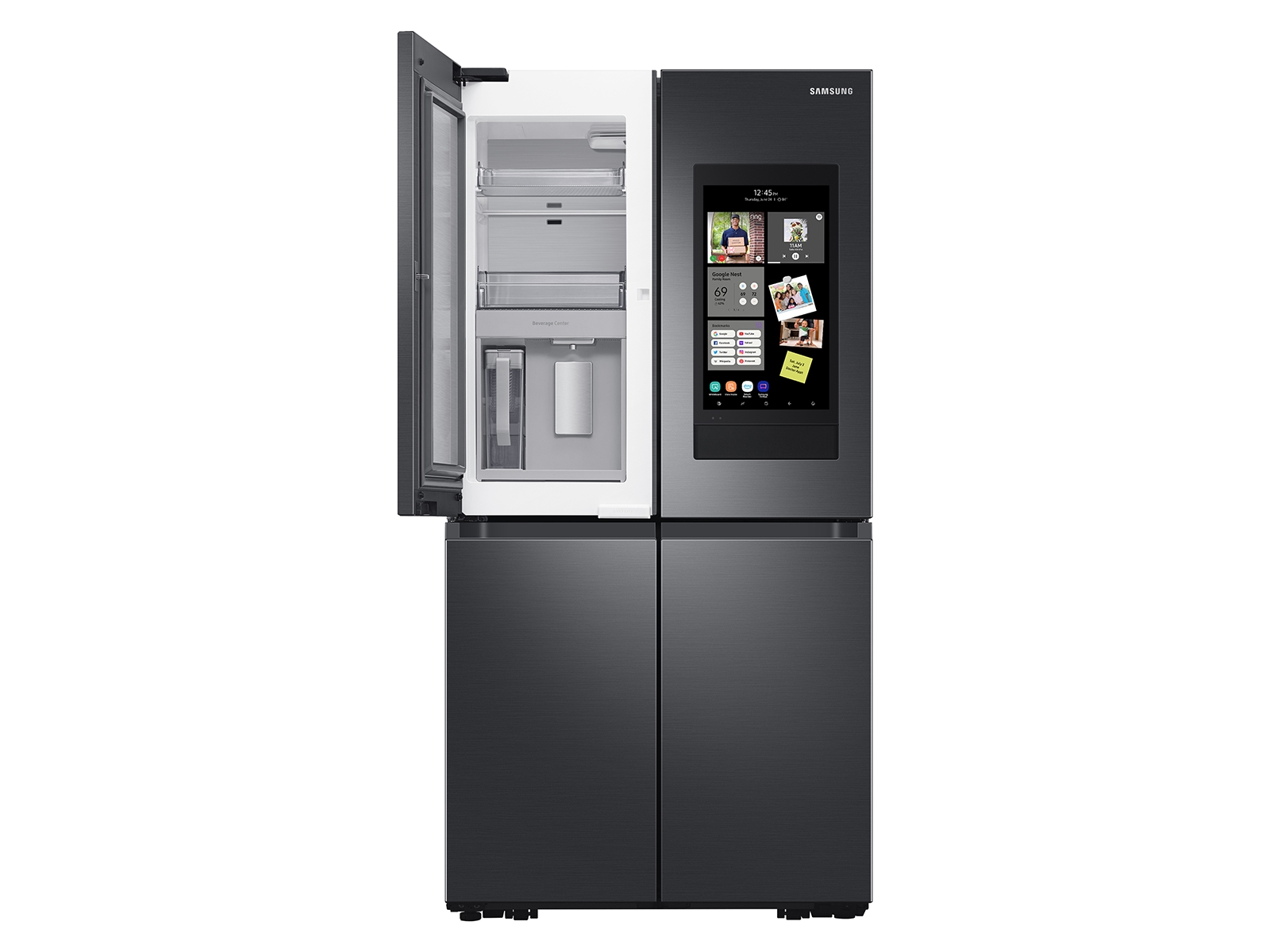 23 cu. ft. Smart Counter Depth 4-Door Flex™ refrigerator with Family Hub™  and Beverage Center in Black Stainless Steel Refrigerators - RF23A9771SG/AA