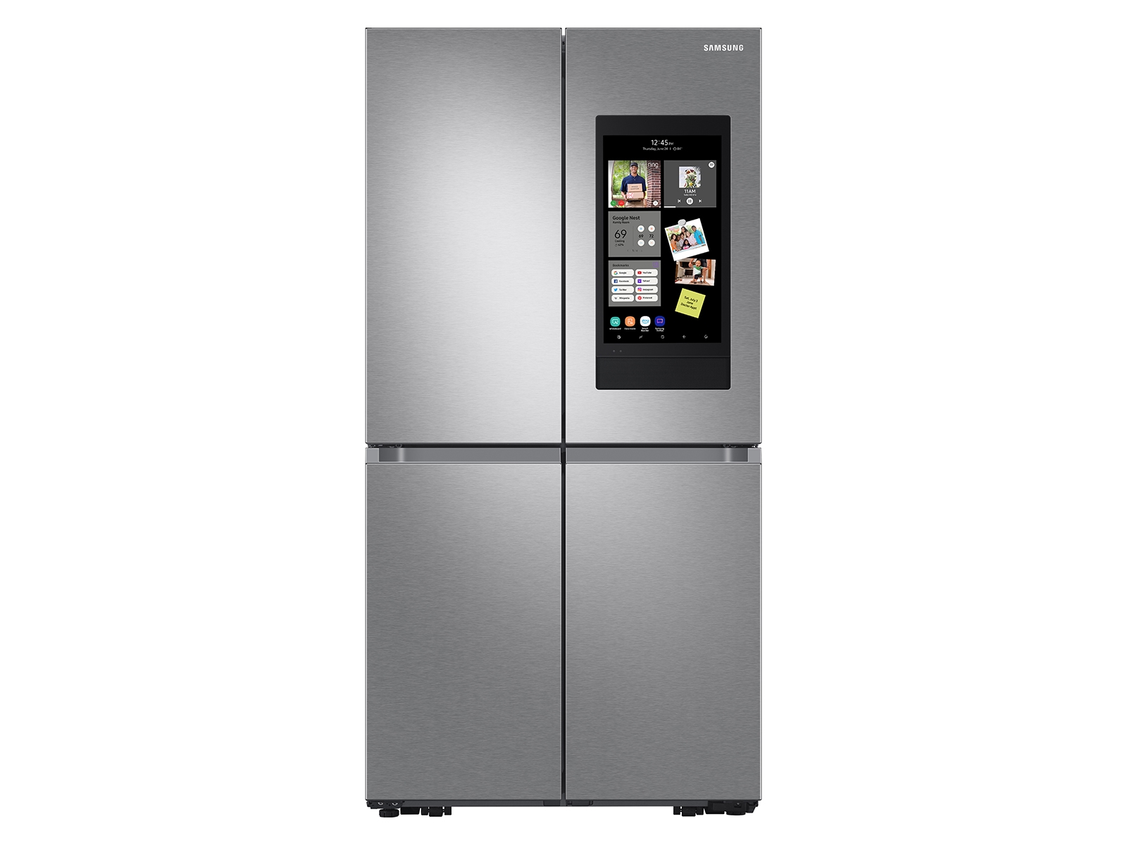 Samsung 23 cu. ft. Smart Counter Depth 4-Door Flex™ refrigerator with Family Hub™ and Beverage Center in Stainless Steel(RF23A9771SR/AA)