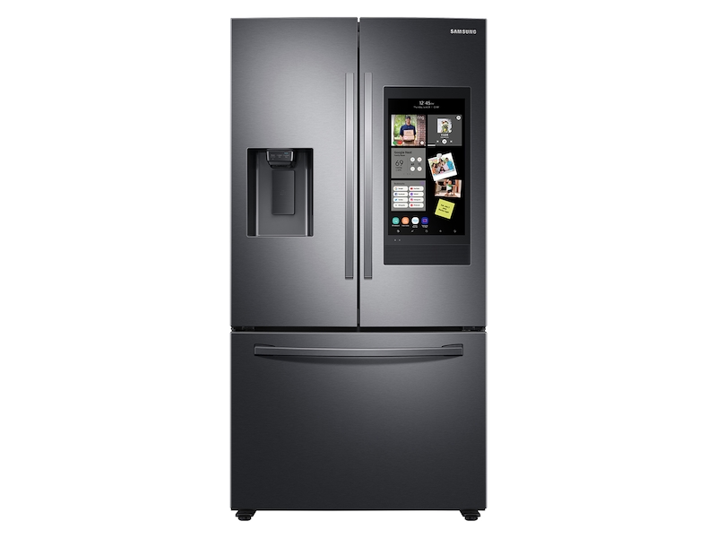 26.5 cu. ft. Large Capacity 3-Door French Door Refrigerator with Family Hub&trade; and External Water &amp; Ice Dispenser in Black Stainless Steel