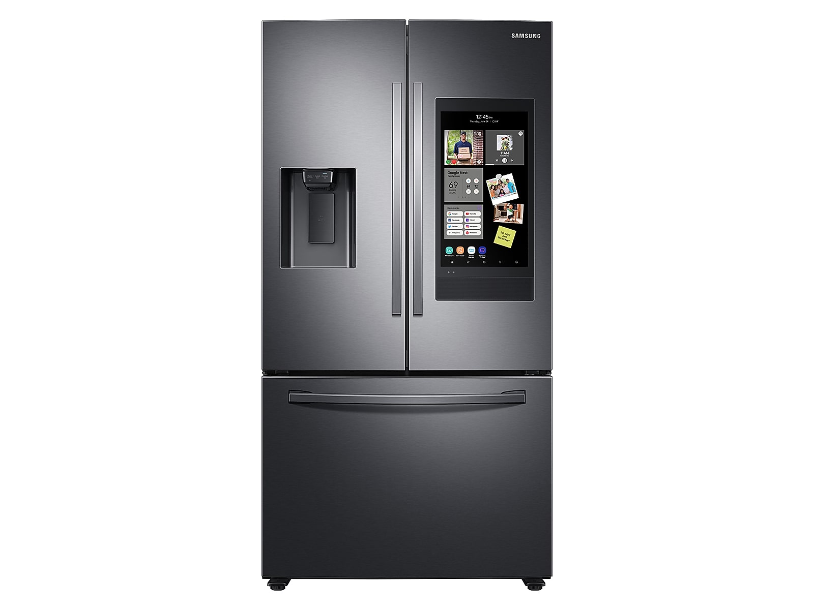Samsung 26.5 cu. ft. Large Capacity 3-Door French Door Refrigerator with Family Hub™ and External Water & Ice Dispenser in Black Stainless Steel