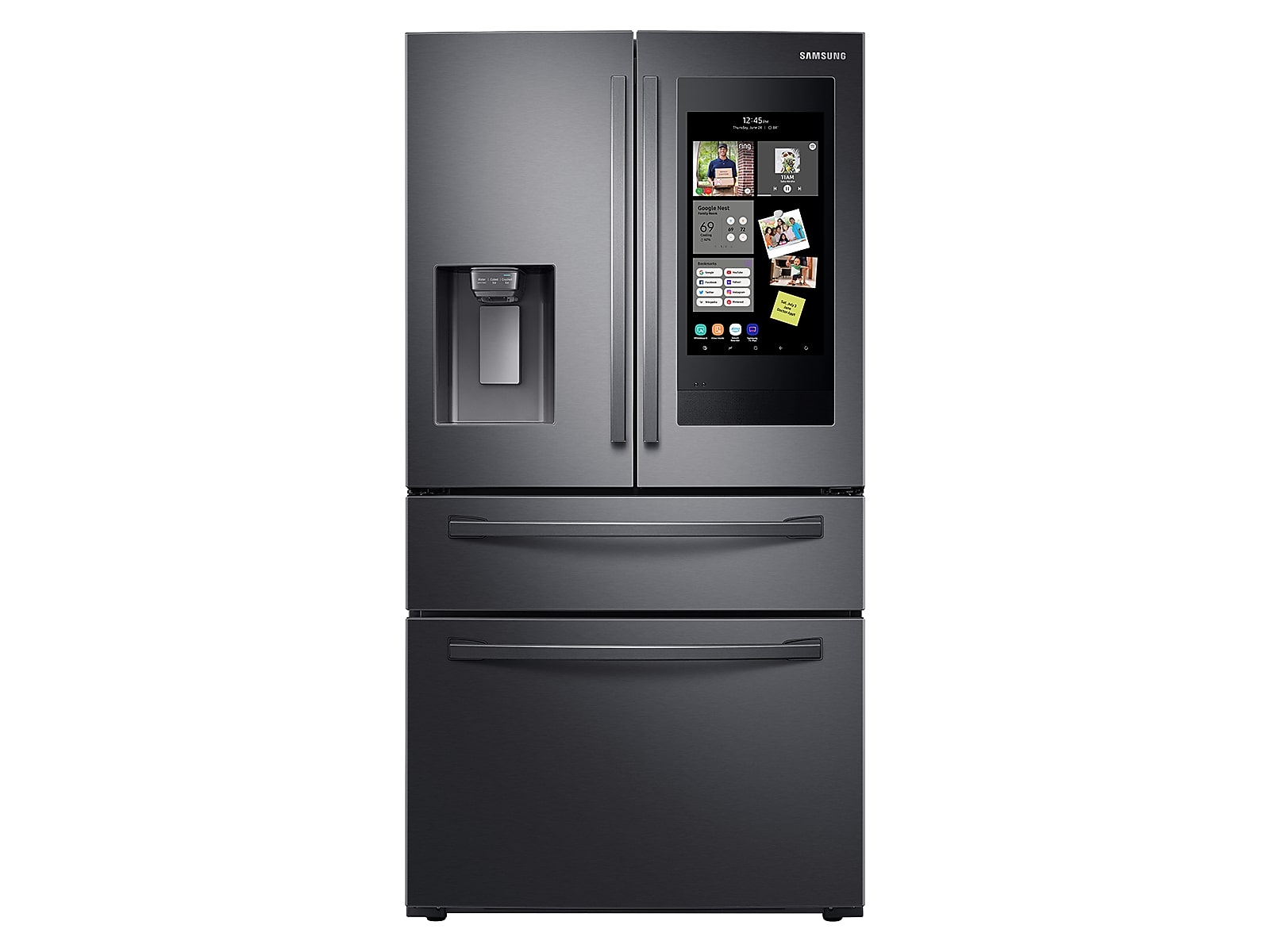 Samsung 28 cu. ft. 4-Door French Door Refrigerator with 21.5" Touch Screen Family Hub™ in Black Stainless Steel(RF28R7551SG/AA)