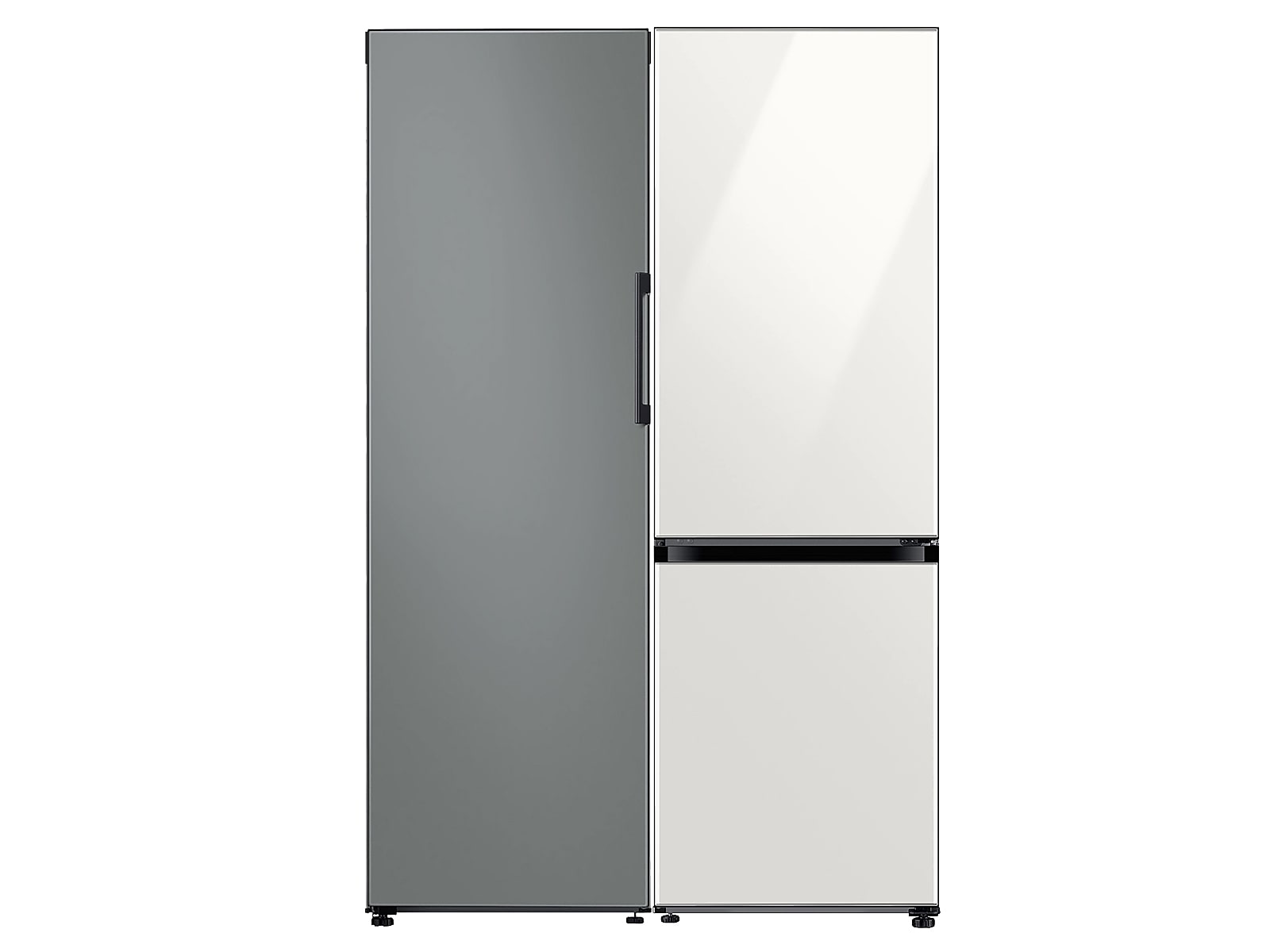 Samsung 11.4 cu. ft. BESPOKE Flex Column refrigerator in Grey Glass + 12.0 cu. ft. BESPOKE Bottom Freezer refrigerator in White Glass photo