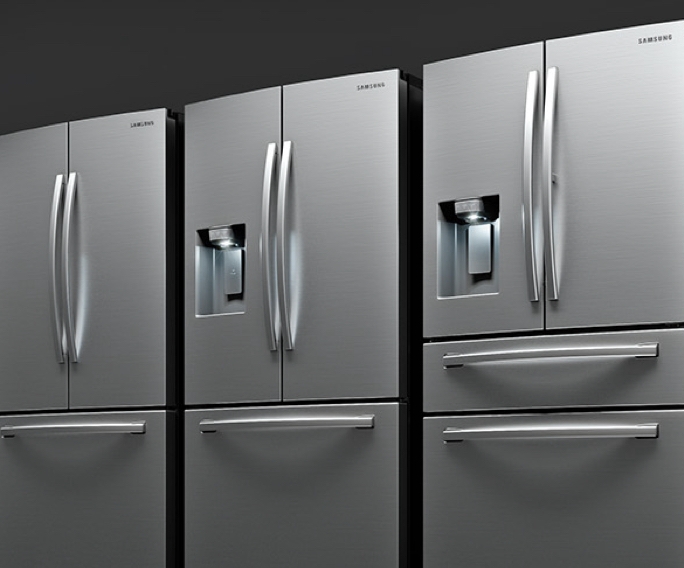 Lineup of two 3-Door French Door and one 4-Door French Door refrigerators