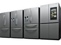 Lineup of two 3-Door Frech Door, one 4-Door French Door and one 4-Door Flex Zone refrigerators