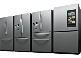 Lineup of two 3-Door Frech Door, one 4-Door French Door and one 4-Door Flex Zone refrigerators