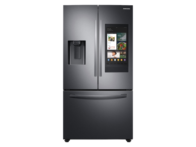 Larger View of 26.5 cu. ft. Large Capacity 3-Door French Door Refrigerator with Family Hub™ and External Water & Ice Dispenser in Black Stainless Steel