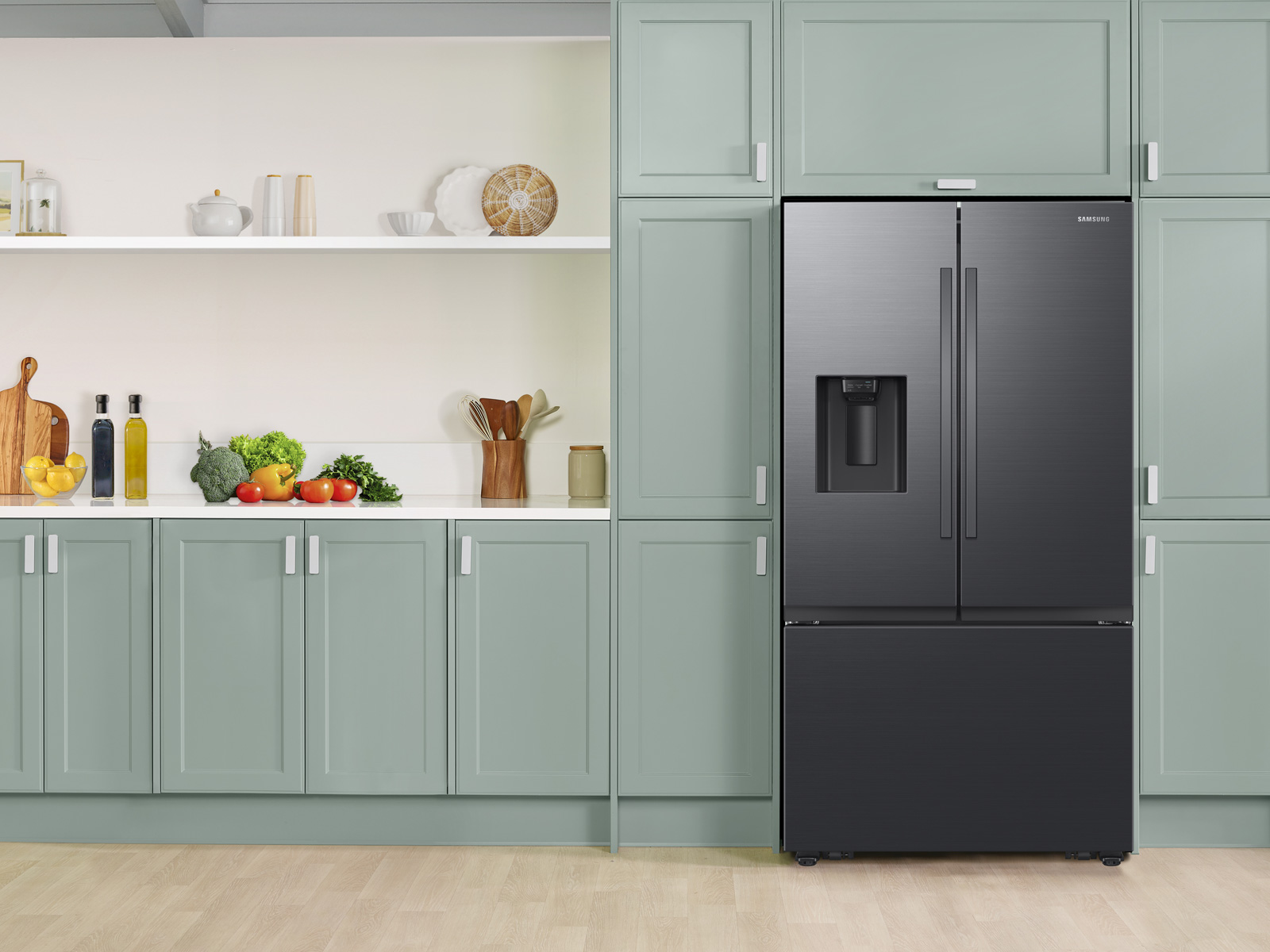 Thumbnail image of 31 cu. ft. Mega Capacity 3-Door French Door Refrigerator with Four Types of Ice in Matte Black Steel