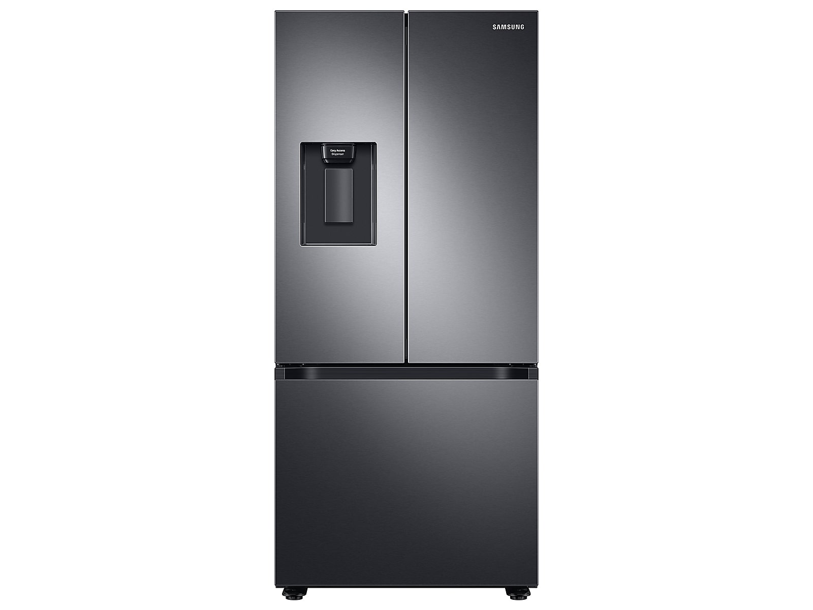 Samsung 22 cu. ft. Smart 3-Door French Door Refrigerator with External Water Dispenser in Fingerprint Resistant in Black Stainless Steel