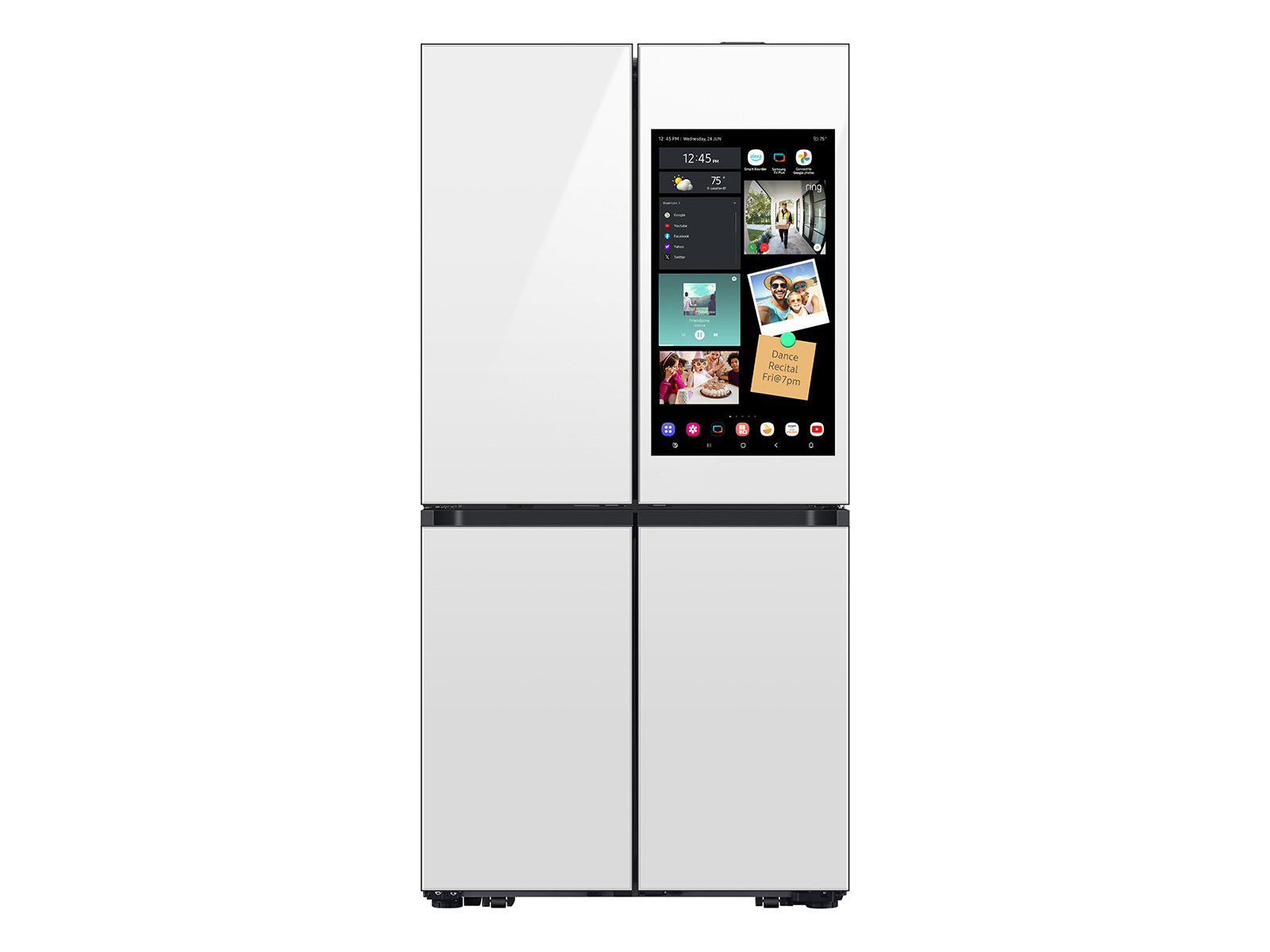 Paquete de cocina de inducción de vidrio blanco a medida con refrigerador flexible de 4 puertas con AI Family™ Hub+ y AI Vision en el interior™