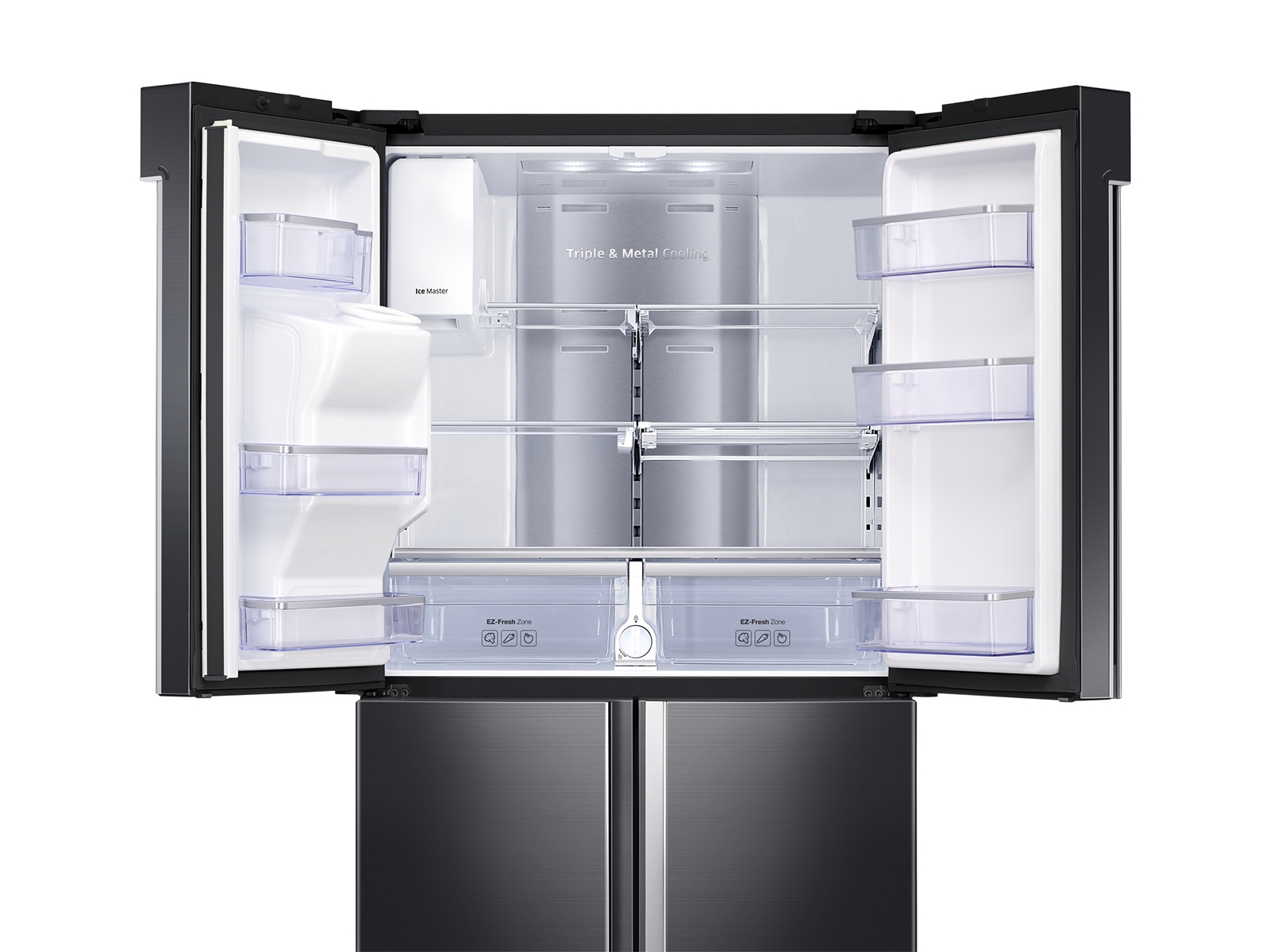 Thumbnail image of 22 cu. ft. Family Hub™ Counter Depth 4-Door Flex™ Refrigerator in Black Stainless Steel