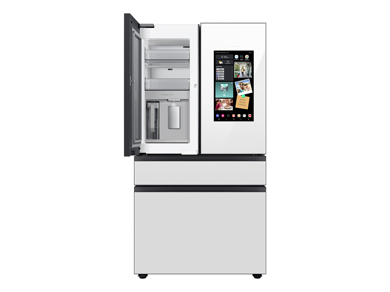 Thumbnail image of Bespoke Counter Depth 4-Door French Door Refrigerator (23 cu. ft.) with Family Hub™ in White Glass