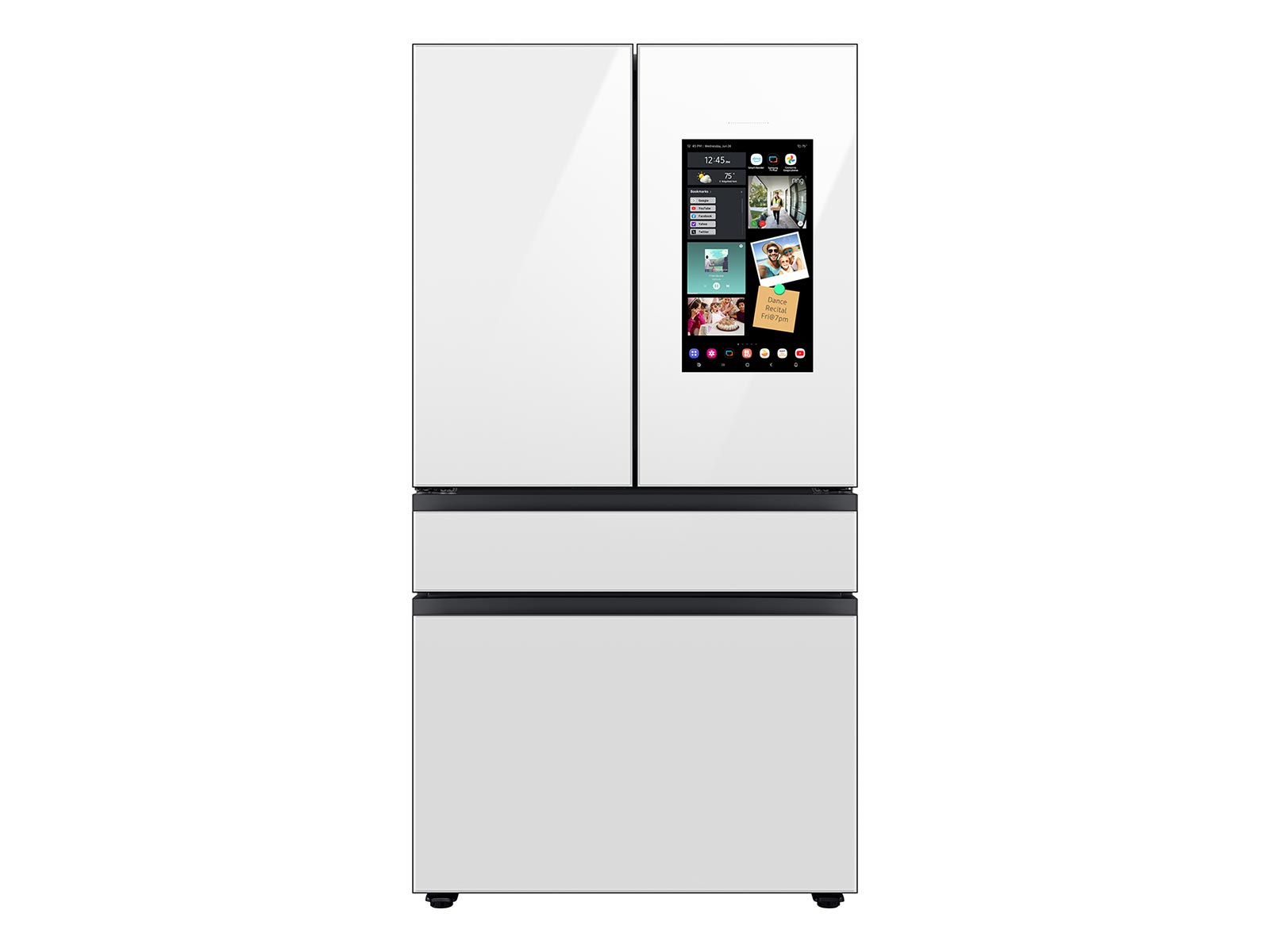 Bespoke 4-Door French Door Refrigerator (23 cu. ft.) – with Family Hub™ Panel in White Glass – (with Customizable Door Panel Colors) in White Glass