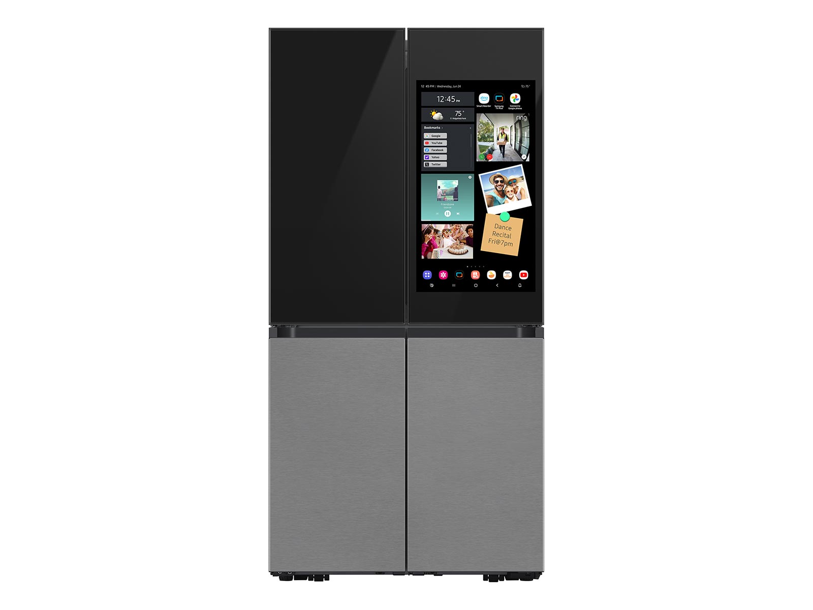 Thumbnail image of Bespoke 4-Door Flex&trade; Refrigerator (29 cu. ft.) with Family Hub&trade;+ in Charcoal Glass Top and Stainless Steel Bottom Panels