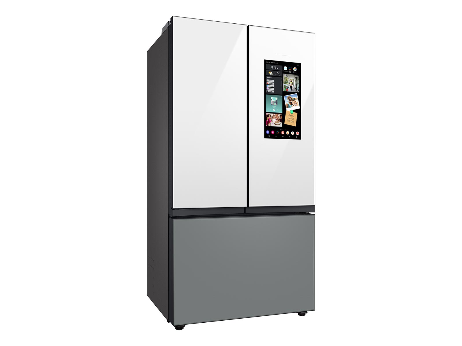 Thumbnail image of Bespoke 3-Door French Door Refrigerator (24 cu. ft.) &ndash; with Top Left and Family Hub&trade; Panel in White Glass - and Matte Grey Glass Bottom Door Panel