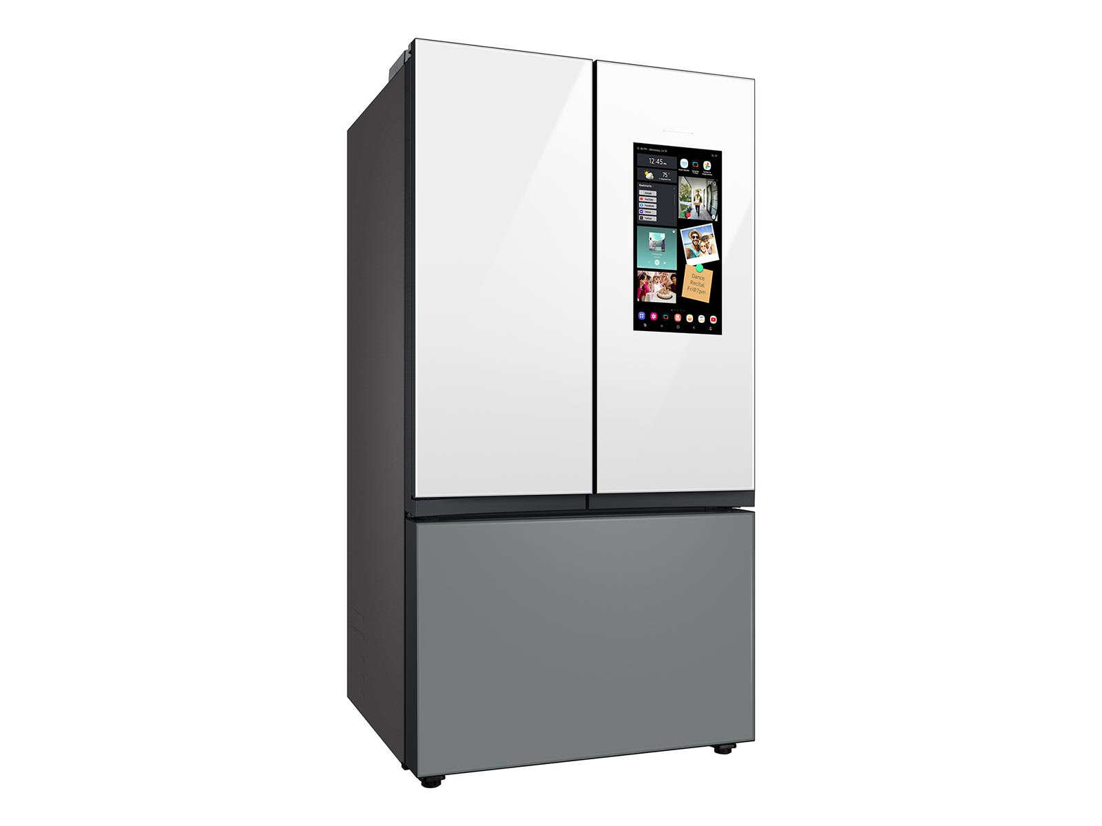 Thumbnail image of Bespoke 3-Door French Door Refrigerator (30 cu. ft.) – with Top Left and Family Hub™ Panel in White Glass - and Matte Grey Glass Bottom Door Panel