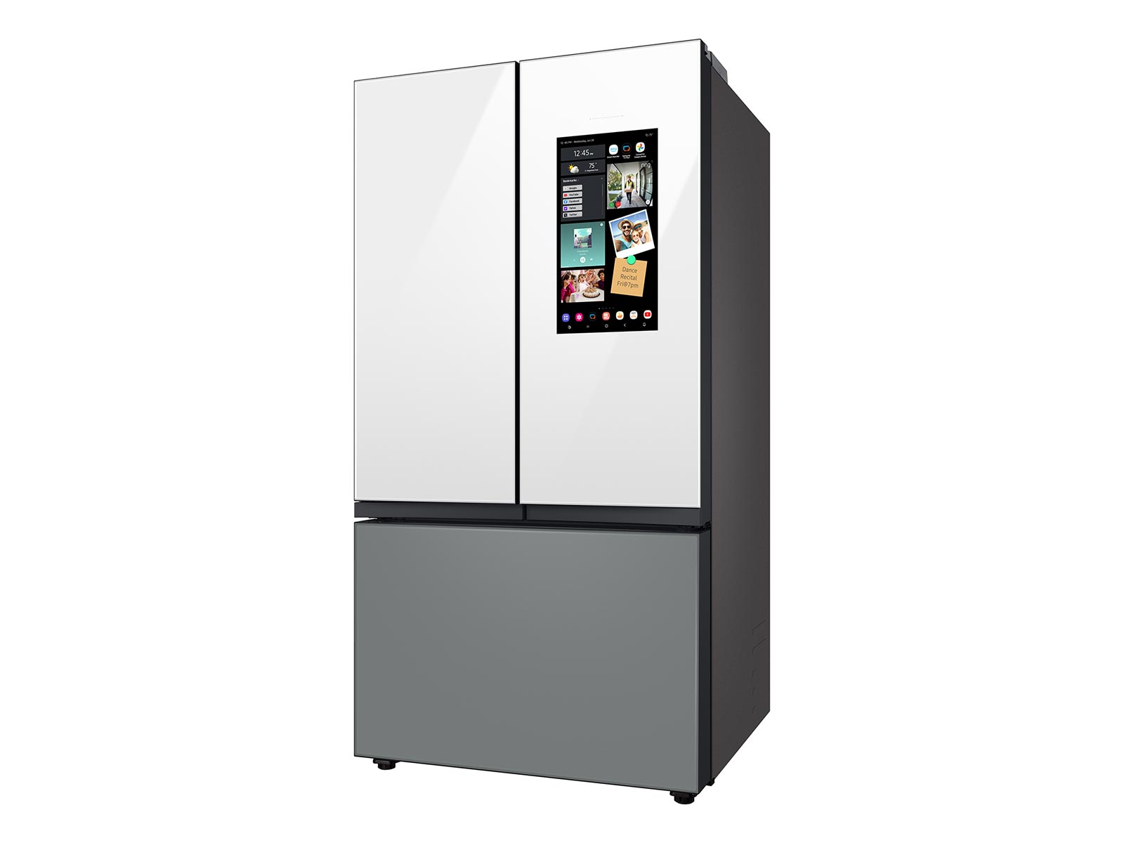 Thumbnail image of Bespoke 3-Door French Door Refrigerator (30 cu. ft.) – with Top Left and Family Hub™ Panel in White Glass - and Matte Grey Glass Bottom Door Panel