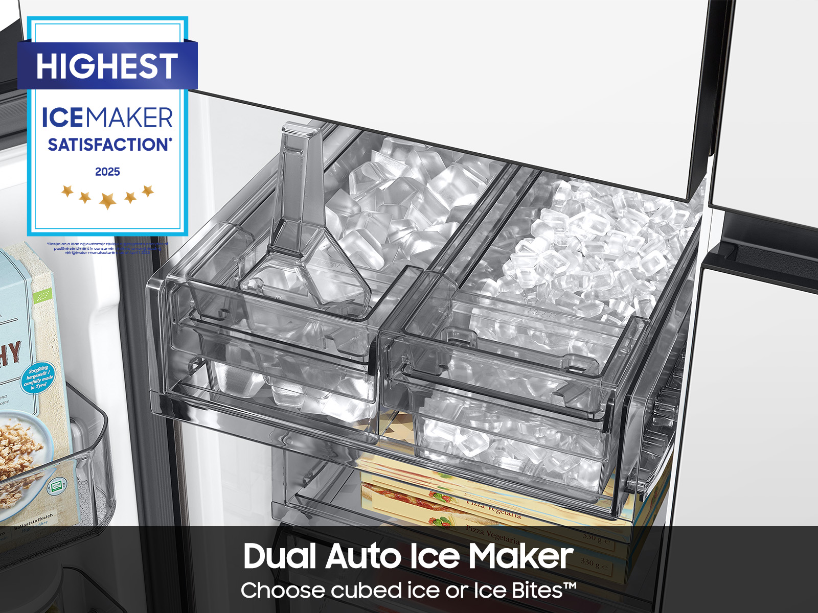 Bespoke Counter Depth 4-Door Flex™ Refrigerator (23 cu. ft.) with AI Family Hub™+ and AI Vision Inside™ in White Glass