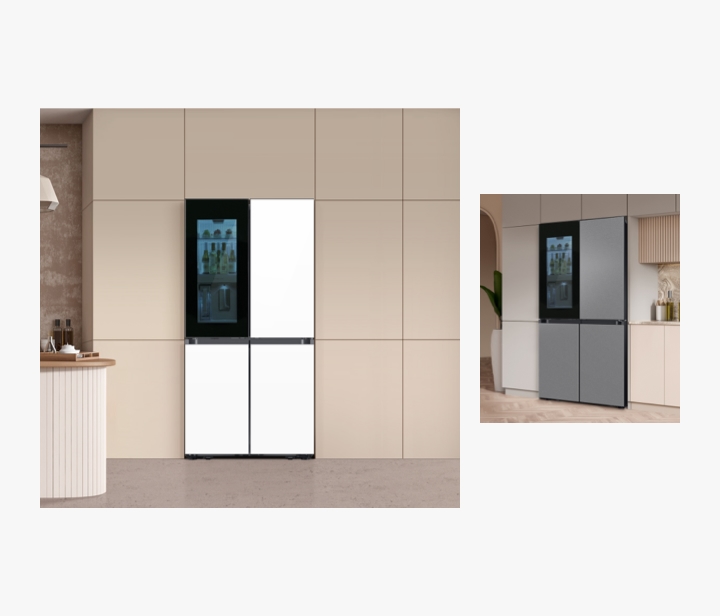 Samsung Bespoke Stainless Steel refrigerator with Family Hub in modern kitchen