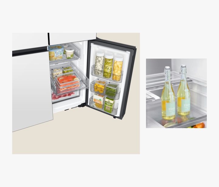 2 bottles inside a fully stocked Samsung Bespoke refrigerator