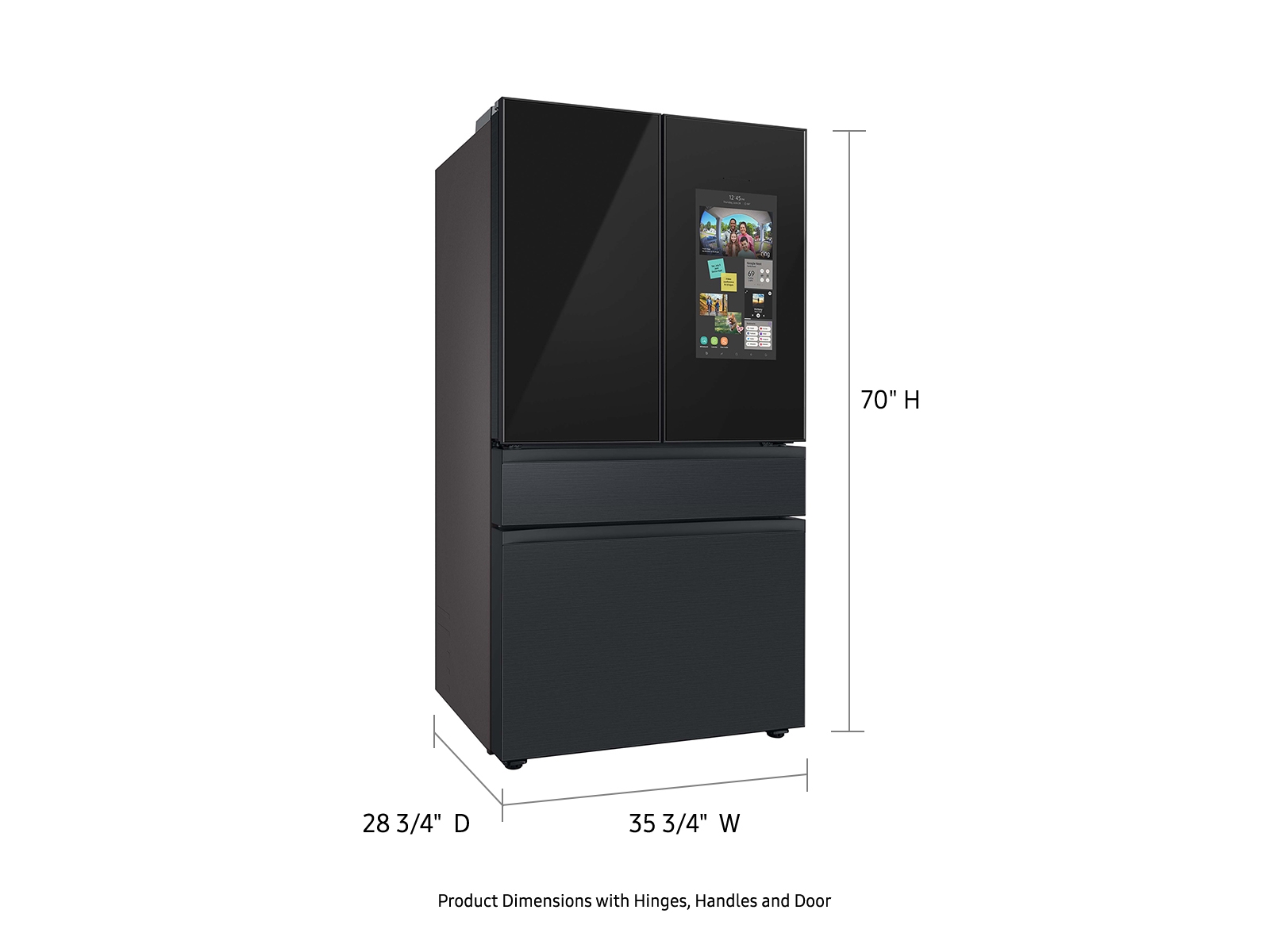 Thumbnail image of Bespoke 4-Door French Door Refrigerator (23 cu. ft.) &ndash; with Top Left, Family Hub&trade; and Bottom Panels in White Glass - and Pink Glass Middle Panel