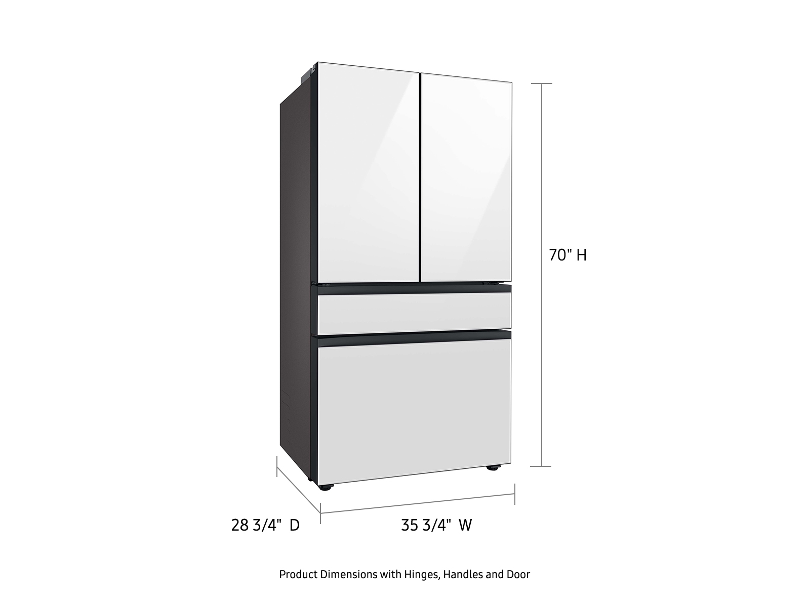 Thumbnail image of Bespoke 4-Door French Door Refrigerator (23 cu. ft.) with AutoFill Water Pitcher and Customizable Door Panel Colors&nbsp;in White Glass with Pink Glass Middle Panel