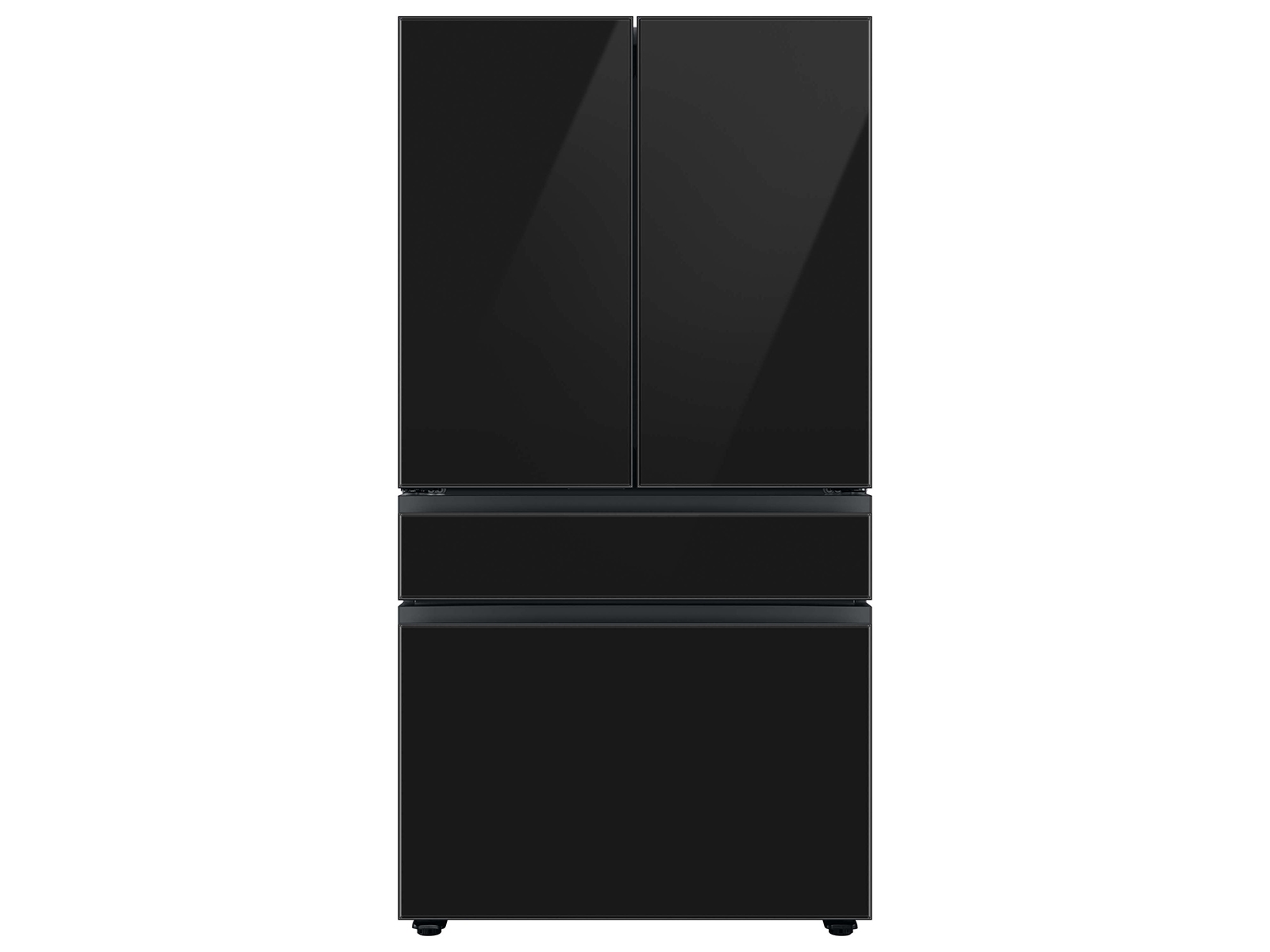 Samsung Bespoke 4-Door French Door Refrigerator in White Glass (23 cu. ft.) with Customizable Door Panel Colors and Beverage Center™ in Charcoal Glass