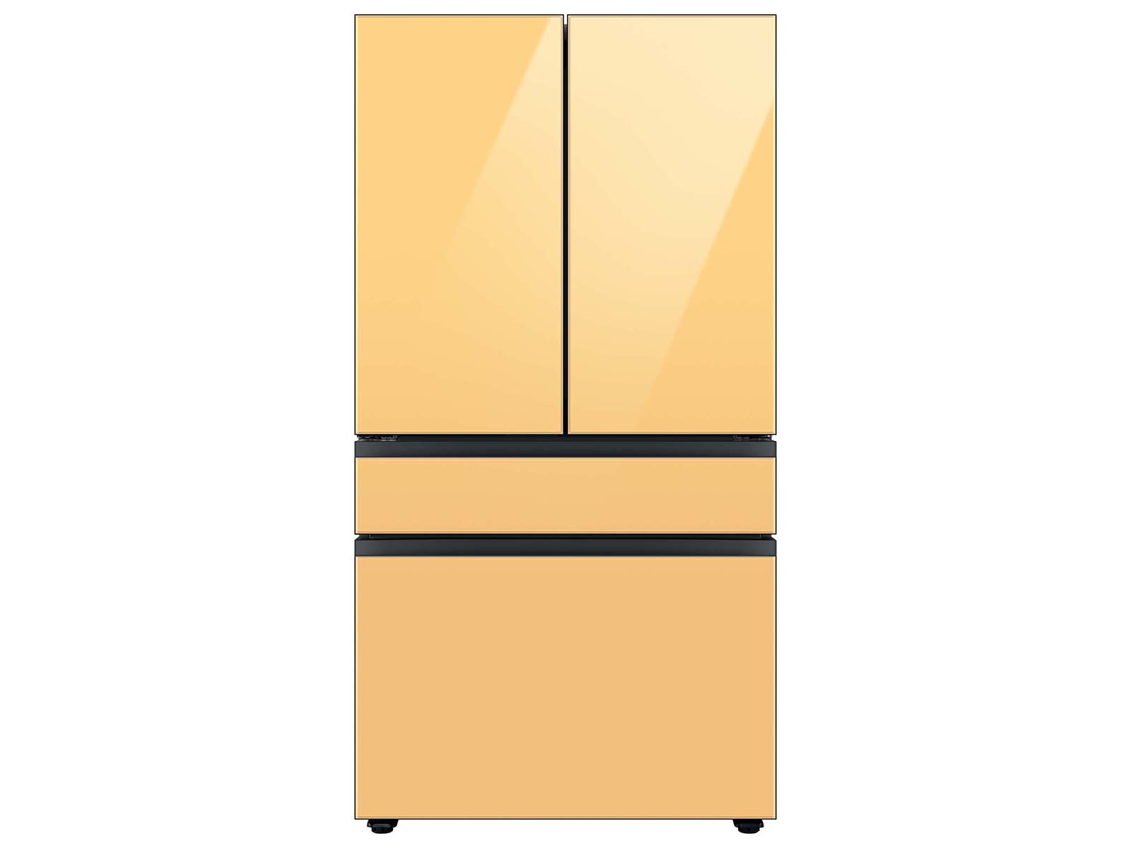 Samsung Bespoke 4-Door French Door Refrigerator in White Glass (23 cu. ft.) with AutoFill Water Pitcher and Customizable Door Panel Colors in Sunrise Yellow Glass