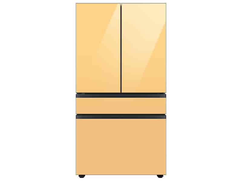 Bespoke 4-Door French Door Refrigerator (29 cu. ft.) with Customizable Door Panel Colors and Beverage Center™ in Sunrise Yellow Glass