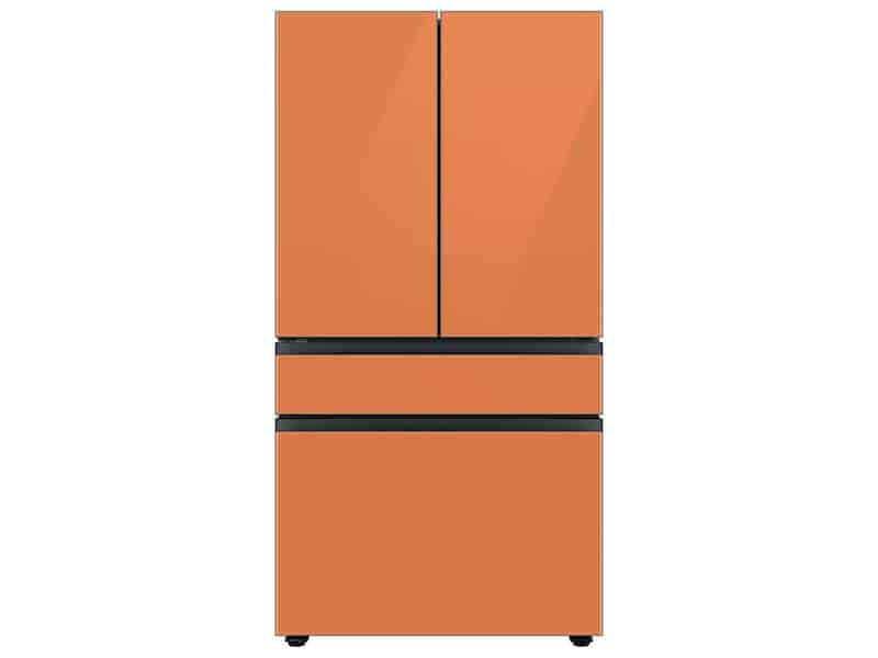 Bespoke 4-Door French Door Refrigerator (23 cu. ft.) with Customizable Door Panel Colors and Beverage Center™ in Clementine Glass