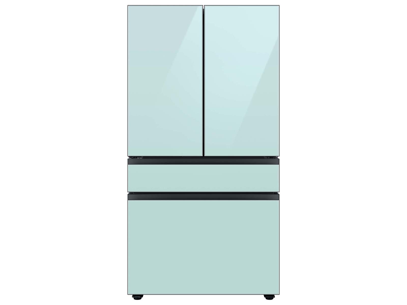 Samsung Bespoke 4-Door French Door Refrigerator in White Glass (23 cu. ft.) with AutoFill Water Pitcher and Customizable Door Panel Colors in Morning Blue Glass