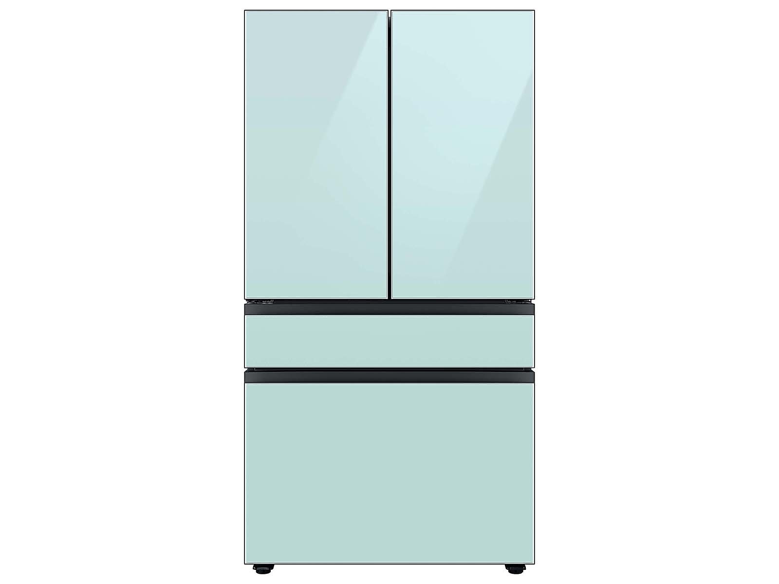 Samsung Bespoke 4-Door French Door Refrigerator in White Glass (29 cu. ft.) with Customizable Door Panel Colors and Beverage Center™ in Morning Blue Glass