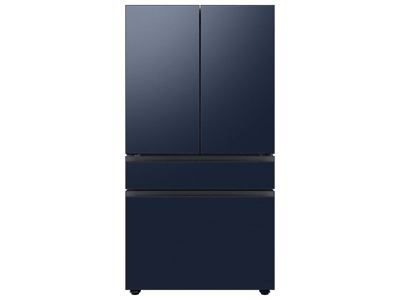 Samsung Bespoke 4-Door French Door Refrigerator in Navy Blue Steel with Stainless Steel Middle Panel (29 cu. ft.) with Customizable Door Panel Colors and Beverage Center™ in Navy Steel with Stainless Steel Middle Panel