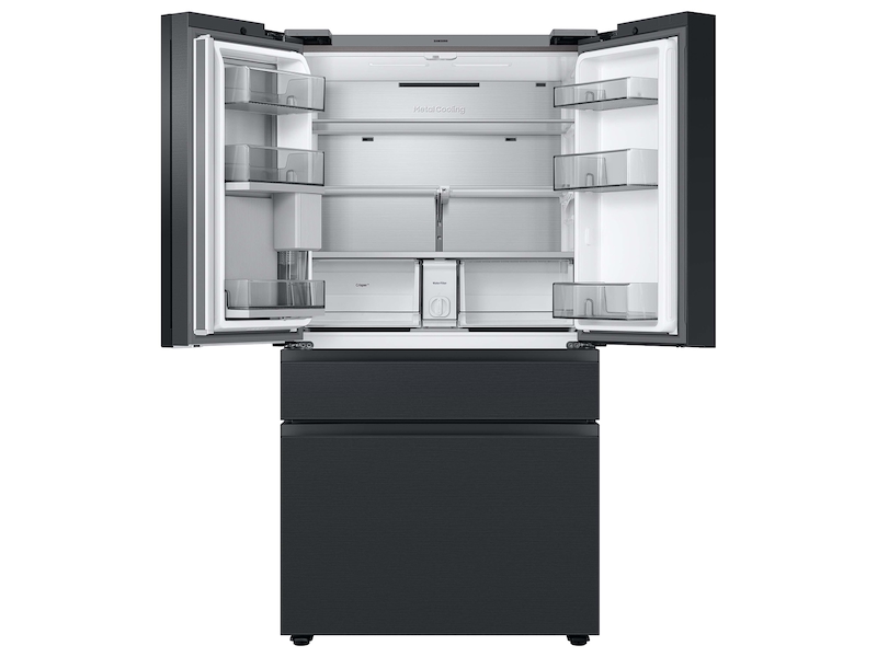 Bespoke 4-Door French Door Refrigerator (23 cu. ft.) &ndash; with Top Left and Family Hub&trade; Panel in Charcoal Glass - and Matte Black Steel Middle and Bottom Panels