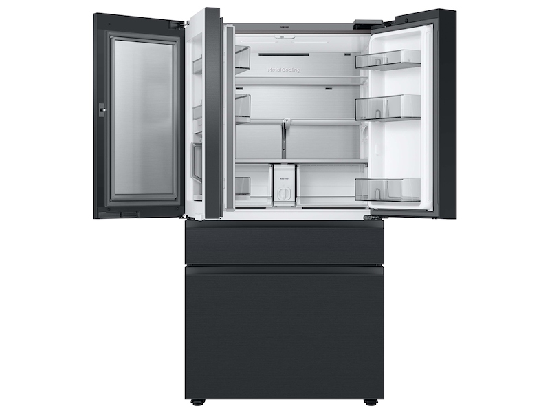 Bespoke 4-Door French Door Refrigerator (23 cu. ft.) &ndash; with Top Left and Family Hub&trade; Panel in Charcoal Glass - and Matte Black Steel Middle and Bottom Panels