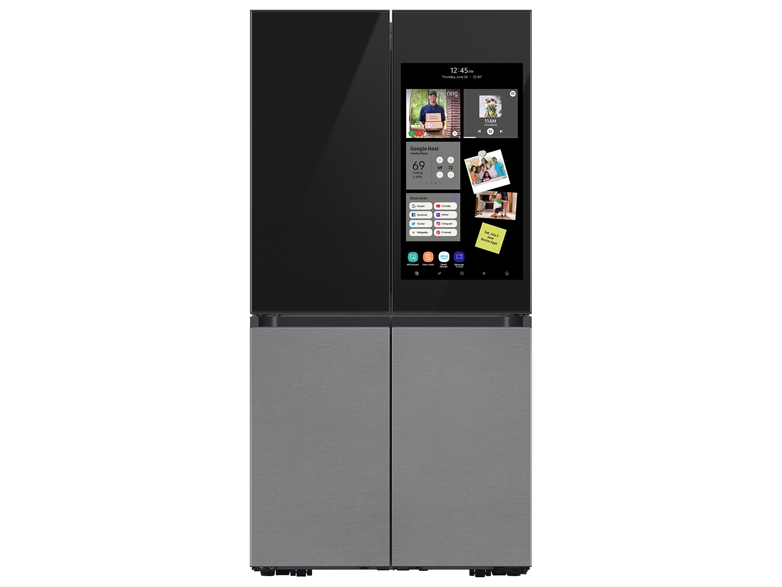 Samsung Bespoke Counter Depth 4-Door Flex™ Refrigerator (23 cu. ft.) with Family Hub™ + in Charcoal Glass Top and Stainless Steel Bottom Panels