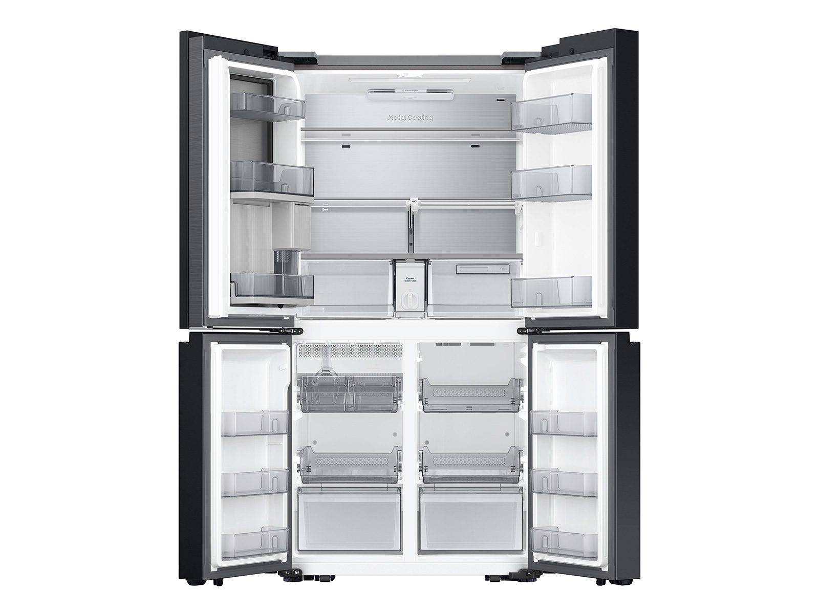 Thumbnail image of Bespoke Counter Depth 4-Door Flex™ Refrigerator (23 cu. ft.) with Beverage Center™ in White Glass – (with Customizable Door Panel Colors)