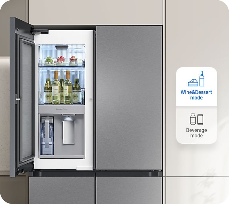 Samsung Bespoke Stainless Steel refrigerator with left door ajar