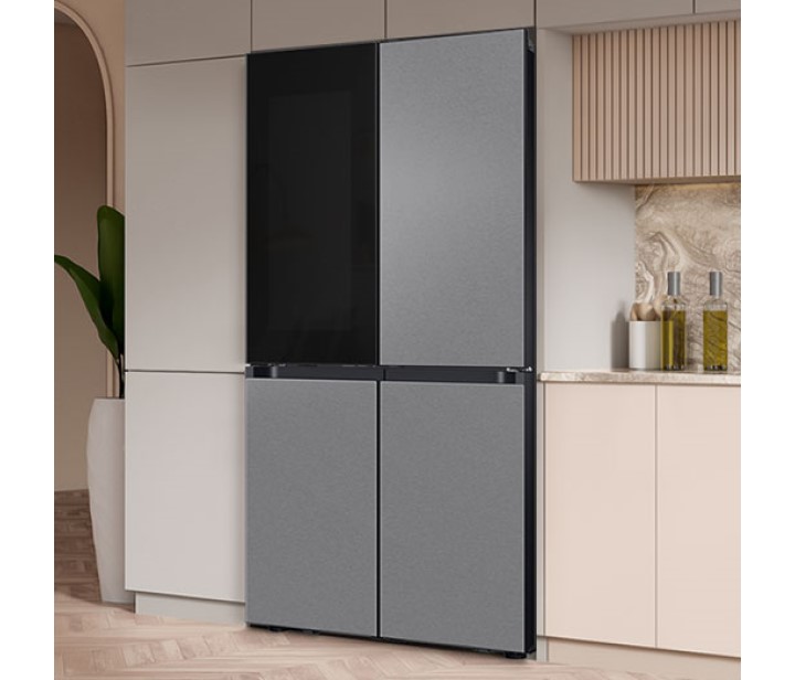 [Sáms~úñg B~éspó~ké St~áíñl~éss S~téél~ réfr~ígér~átór~ wíth~ Fámí~lý Hú~b íñ m~ódér~ñ kít~chéñ~]