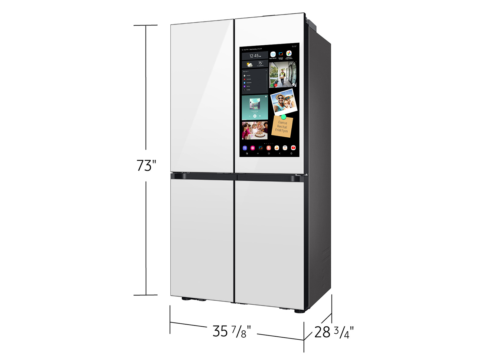 Bespoke Counter Depth 4-Door Flex™ Refrigerator (23 cu. ft.) with AI Family Hub™+ and AI Vision Inside™ in White Glass