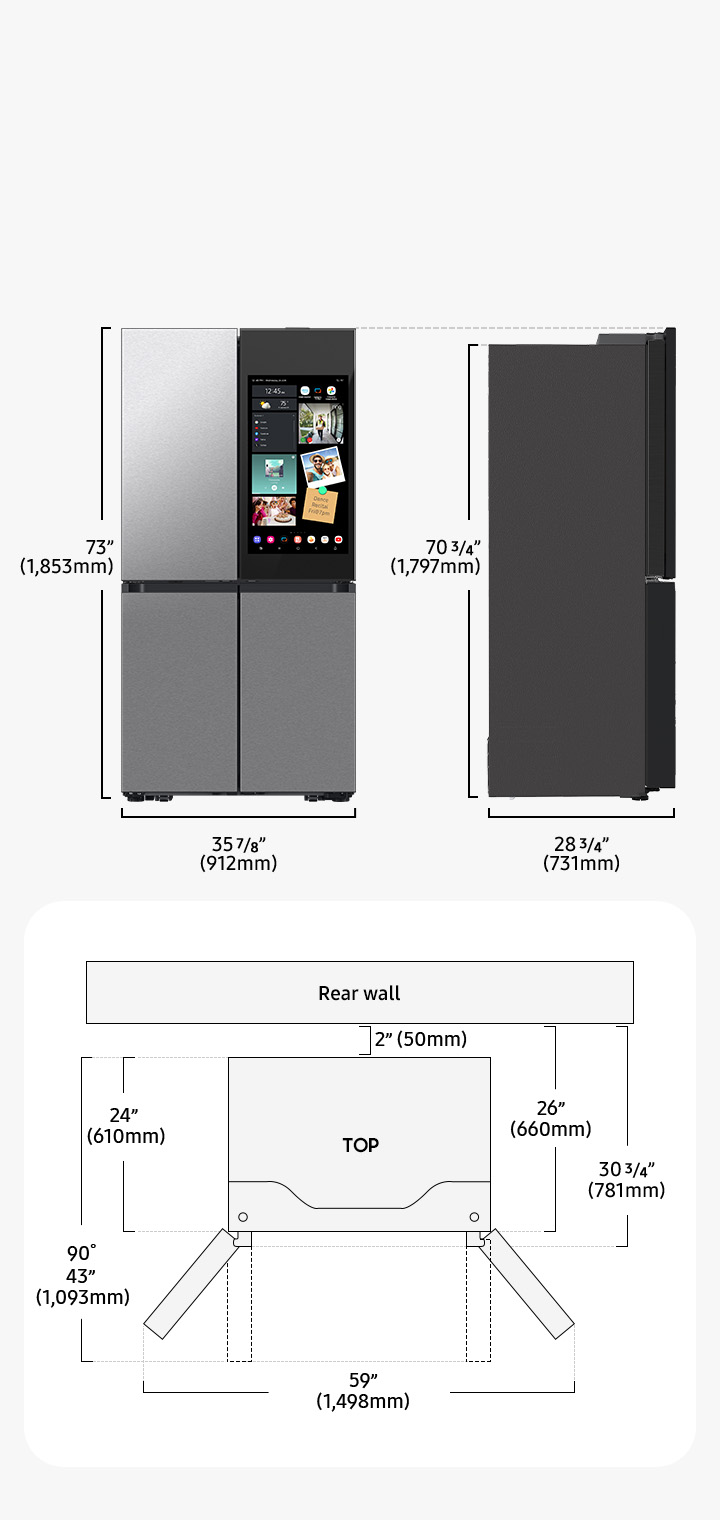 Dimensions of a Samsung Bespoke Family Hub Counter Depth refrigerator