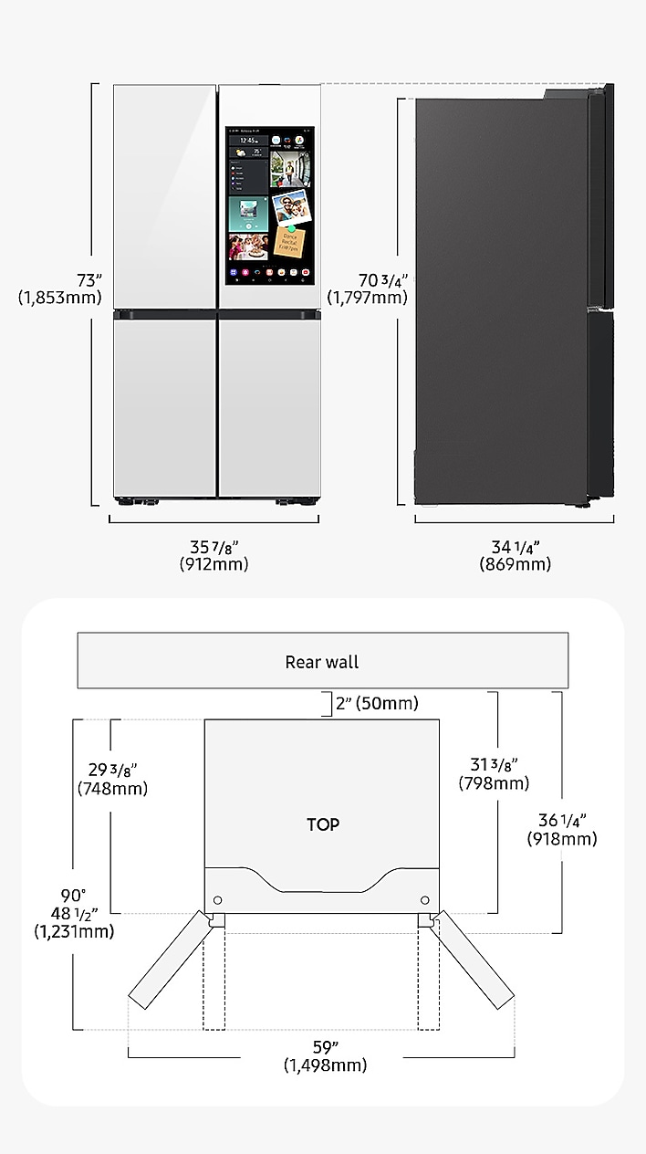 Dimensions of a Samsung Bespoke Family Hub Full Depth refrigerator