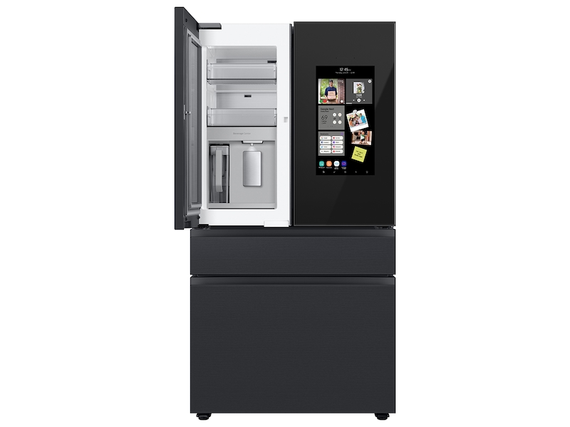 Bespoke 4-Door French Door Refrigerator (29 cu. ft.) &ndash; with Top Left and Family Hub&trade; Panel in Charcoal Glass - and Matte Black Steel Middle and Bottom Door Panels