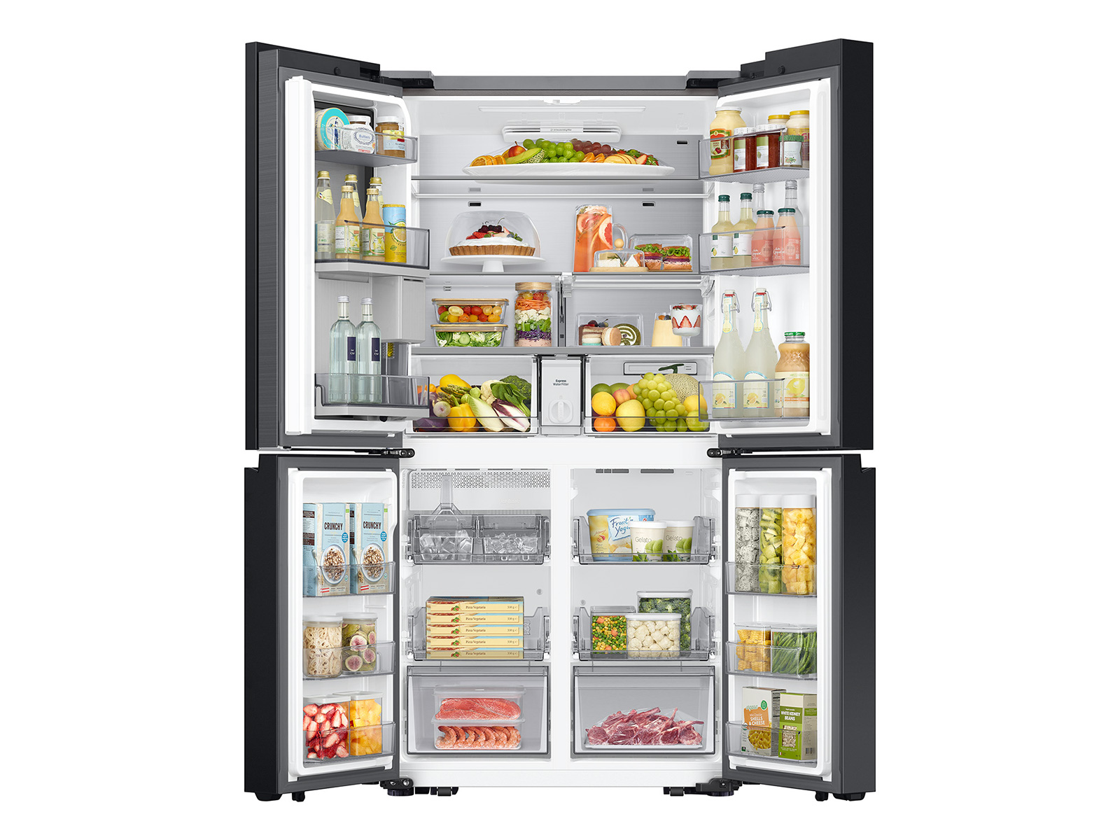 Thumbnail image of Bespoke 4-Door Flex™ Refrigerator (29 cu. ft.) with Beverage Center™ in Charcoal Glass (Customizable Panels)