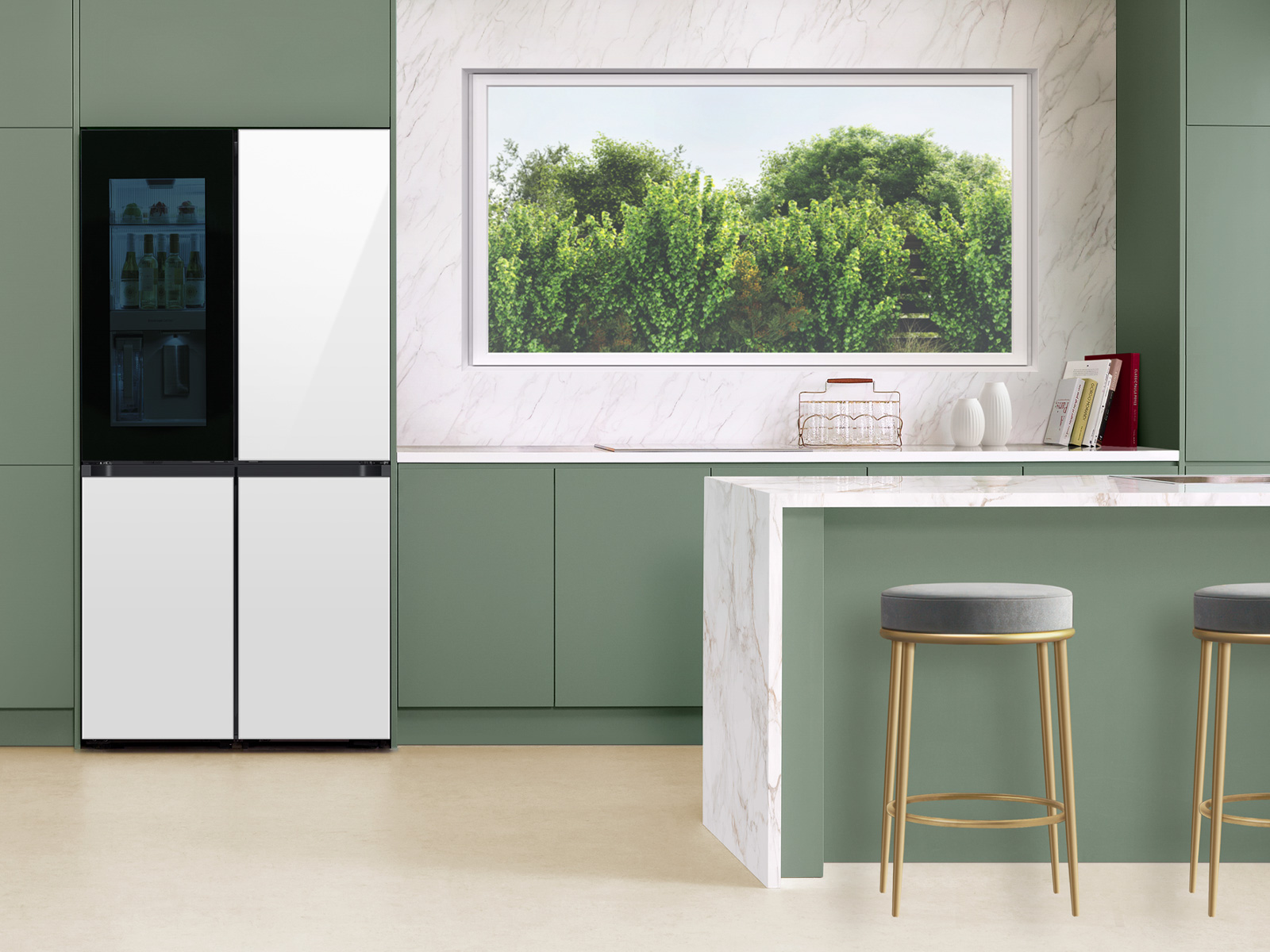 Thumbnail image of Bespoke 4-Door Flex&trade; Refrigerator (29 cu. ft.) with Beverage Zone&trade; and Auto Open Door in White Glass