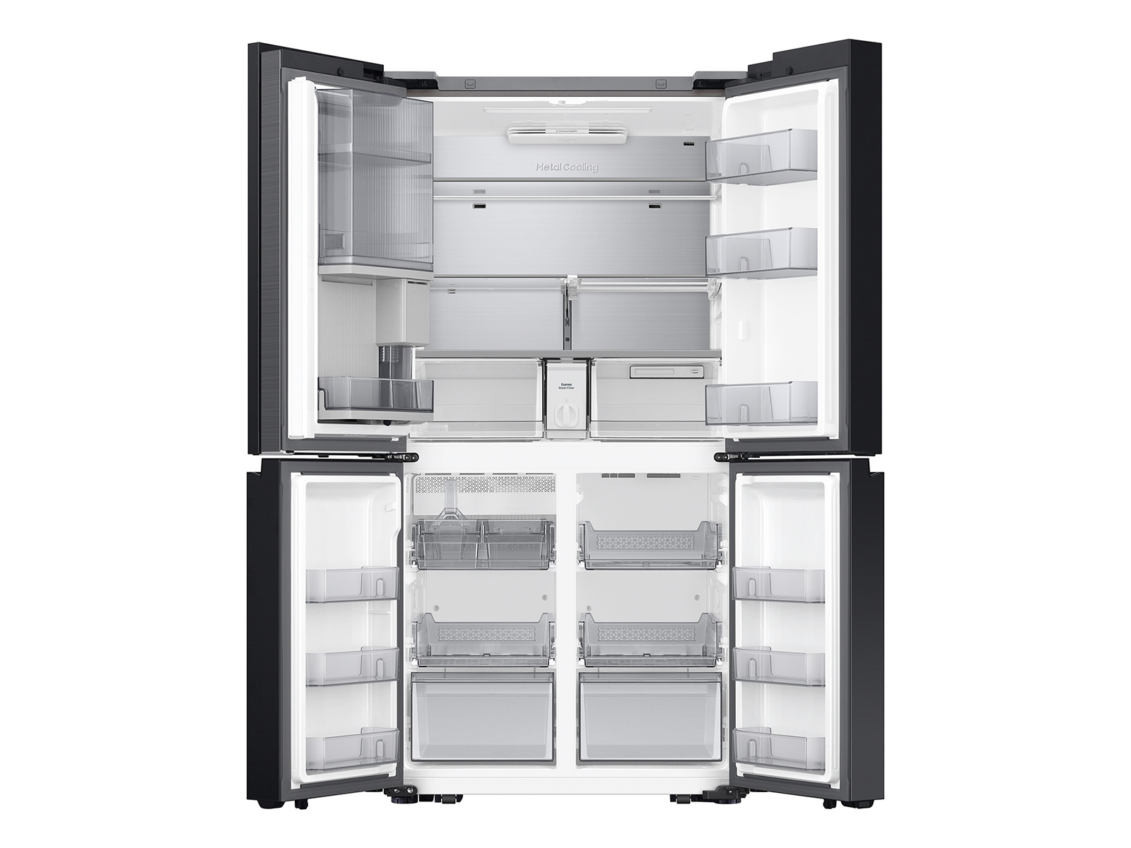Thumbnail image of Bespoke 4-Door Flex™ Refrigerator (29 cu. ft.) with Beverage Zone™ and Auto Open Door in White Glass