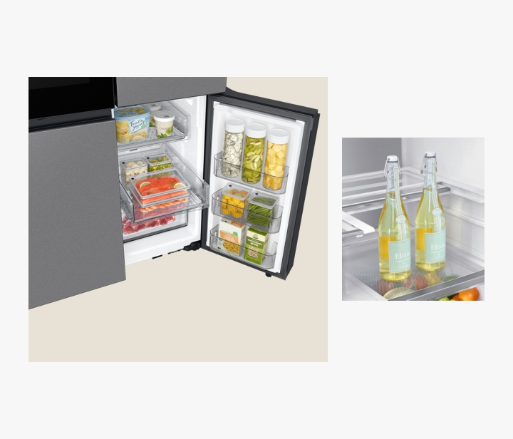 2 bottles inside a fully stocked Samsung Bespoke refrigerator