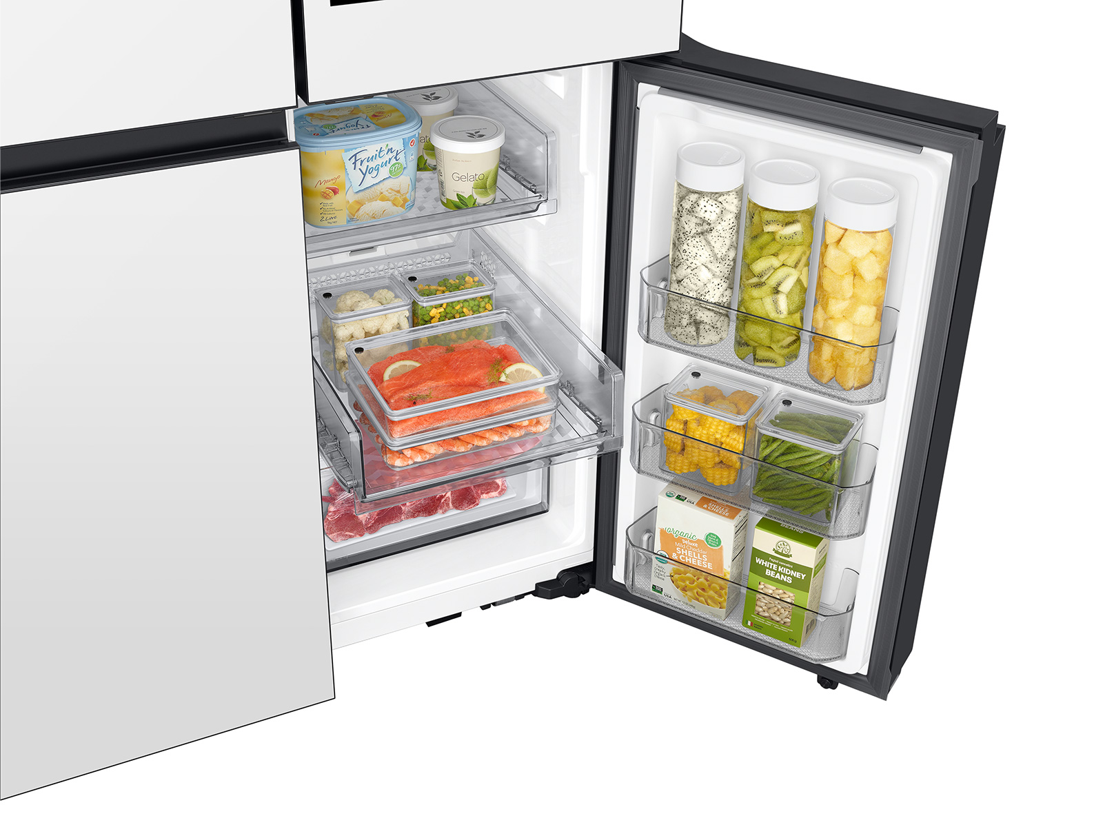 Thumbnail image of Bespoke 4-Door Flex™ Refrigerator (29 cu. ft.) with AI Family Hub™+ and AI Vision Inside™ in White Glass