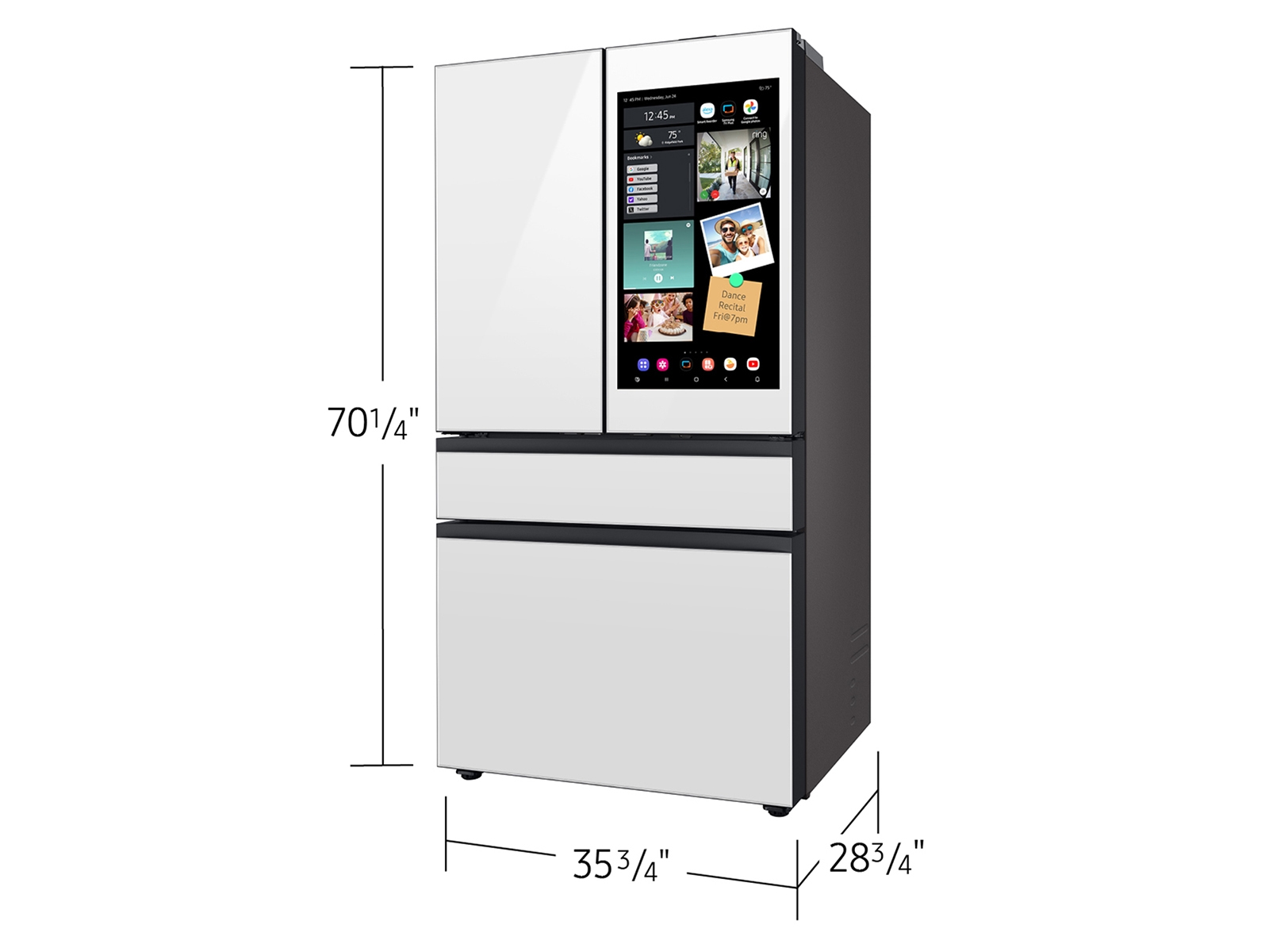 Bespoke 23 cu. ft. Counter Depth 4-Door French Door Refrigerator with AI Family Hub™+ AI Vision Inside™ in White Glass